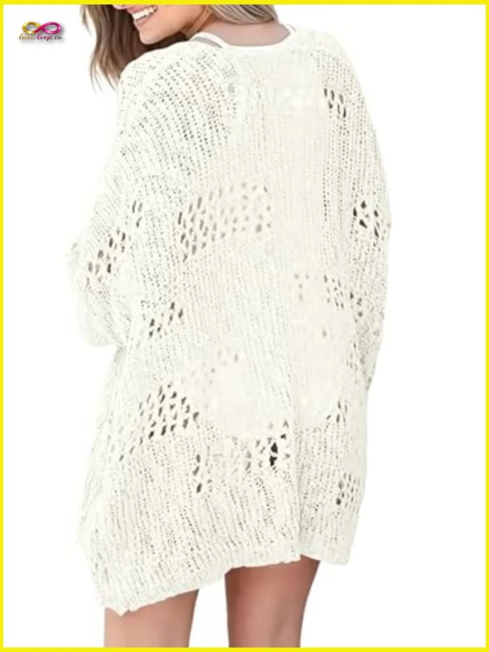 Crochet Cardigan Sweater Summer Boho Long Sleeve Lightweight Soft Oversized - Picture 6 of 6